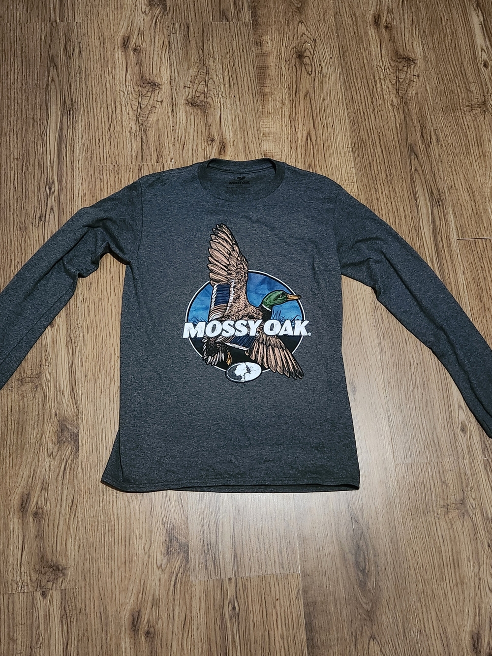 Mossy Oak Long Sleeve Tee with Duck Graphic - Charcoal & Blue